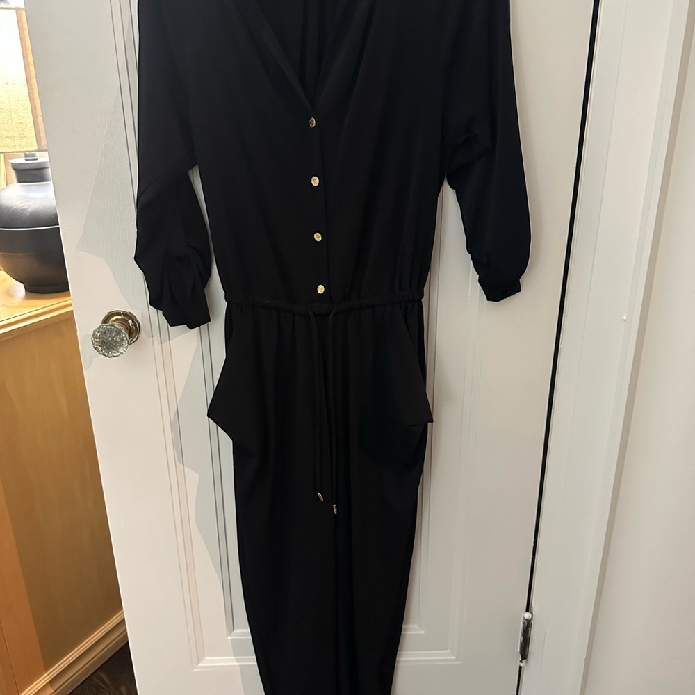 Michael Kors Black Long Jumpsuit with Gold Buttons